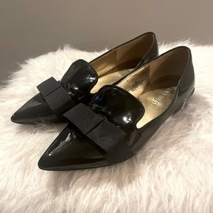 Nine West Black Patent Pointed Bow Toe Flats 7